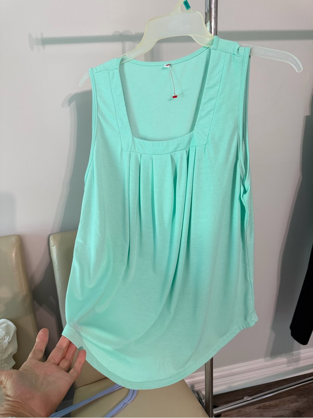 SHEIN Pleated Square-Neck Tank Top in Mint Green